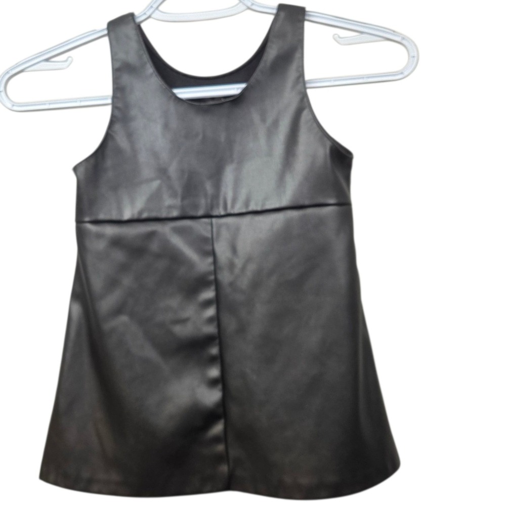 Zara Girls Black Faux Leather Dress Sleeveless Heart Cutout A Line Party